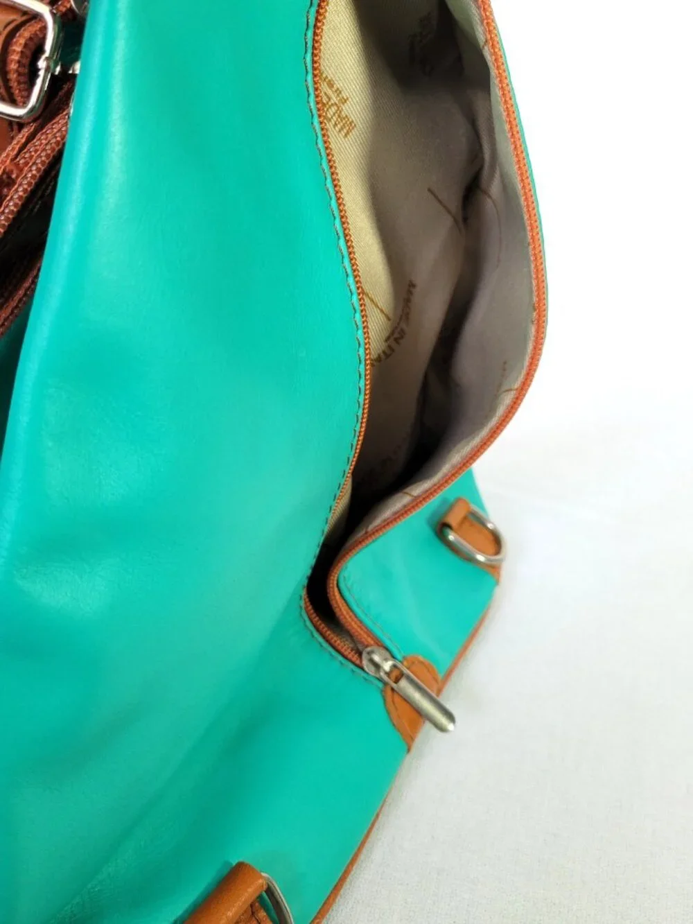 LaGaksta Stella Convertible Leather Backpack Purse Teal Mint Green Italy READ
